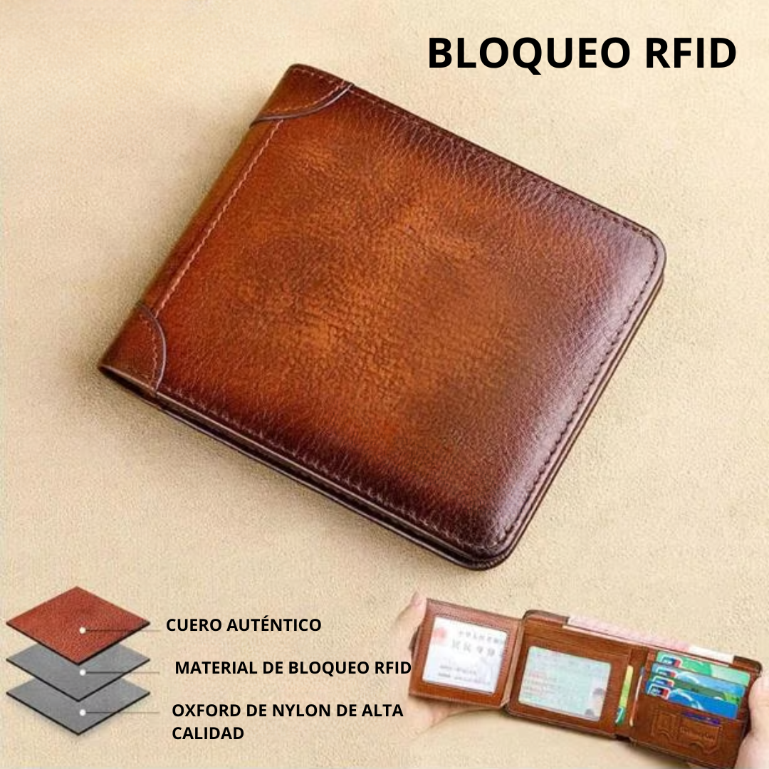 Billetera Impermeable de Cuero con Bloqueo RFID
