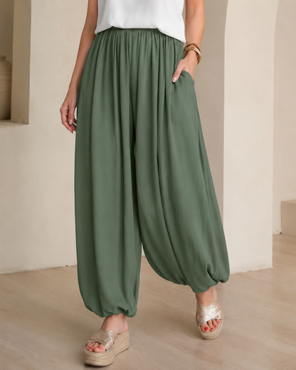 Pantalón Bombacho Fluido con Cintura Ajustable