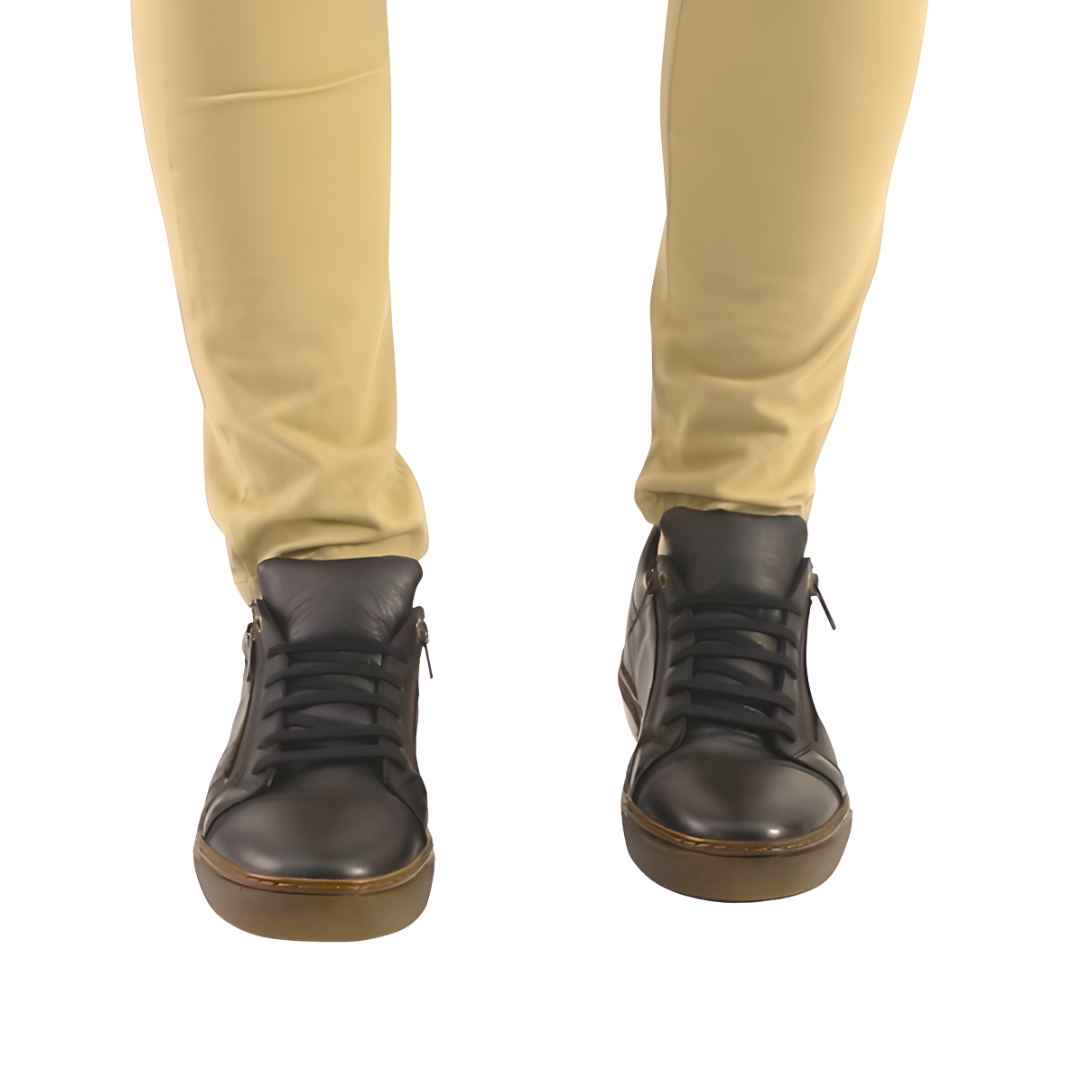 Zapatillas de cuero negro con cremallera y plantillas ortopédicas para hombre®