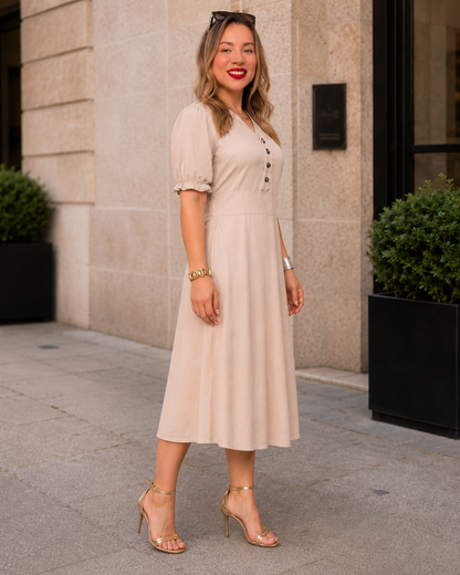 Vestido midi con botones y manga corta®