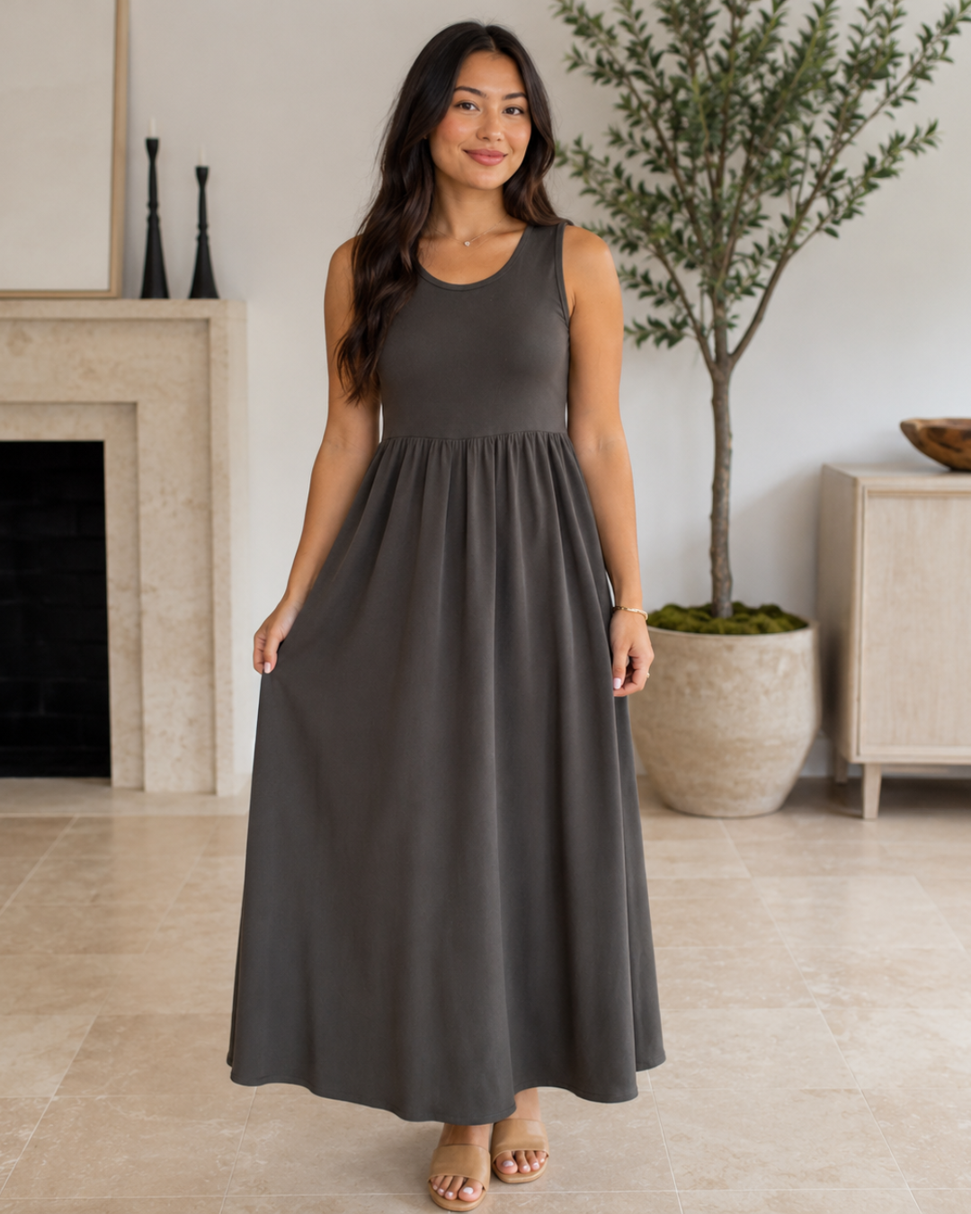 Vestido Largo Fluido sin Mangas