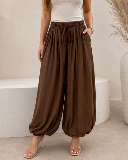 Pantalón Bombacho Fluido con Cintura Ajustable
