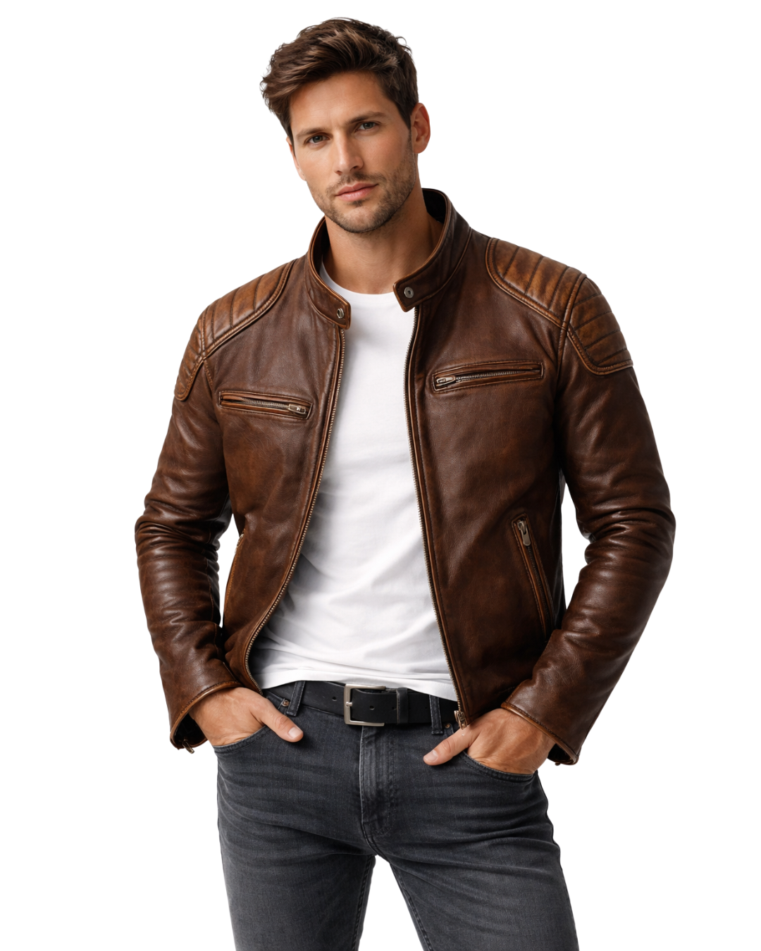 Chaqueta de Cuero con Diseño Funcional para Hombre®