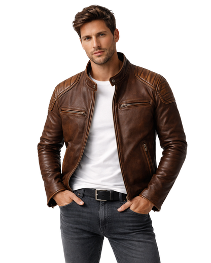 Chaqueta de Cuero con Diseño Funcional para Hombre®