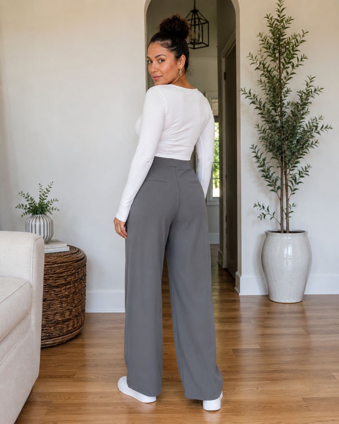 Pantalón de Vestir Elástico de Pierna Recta