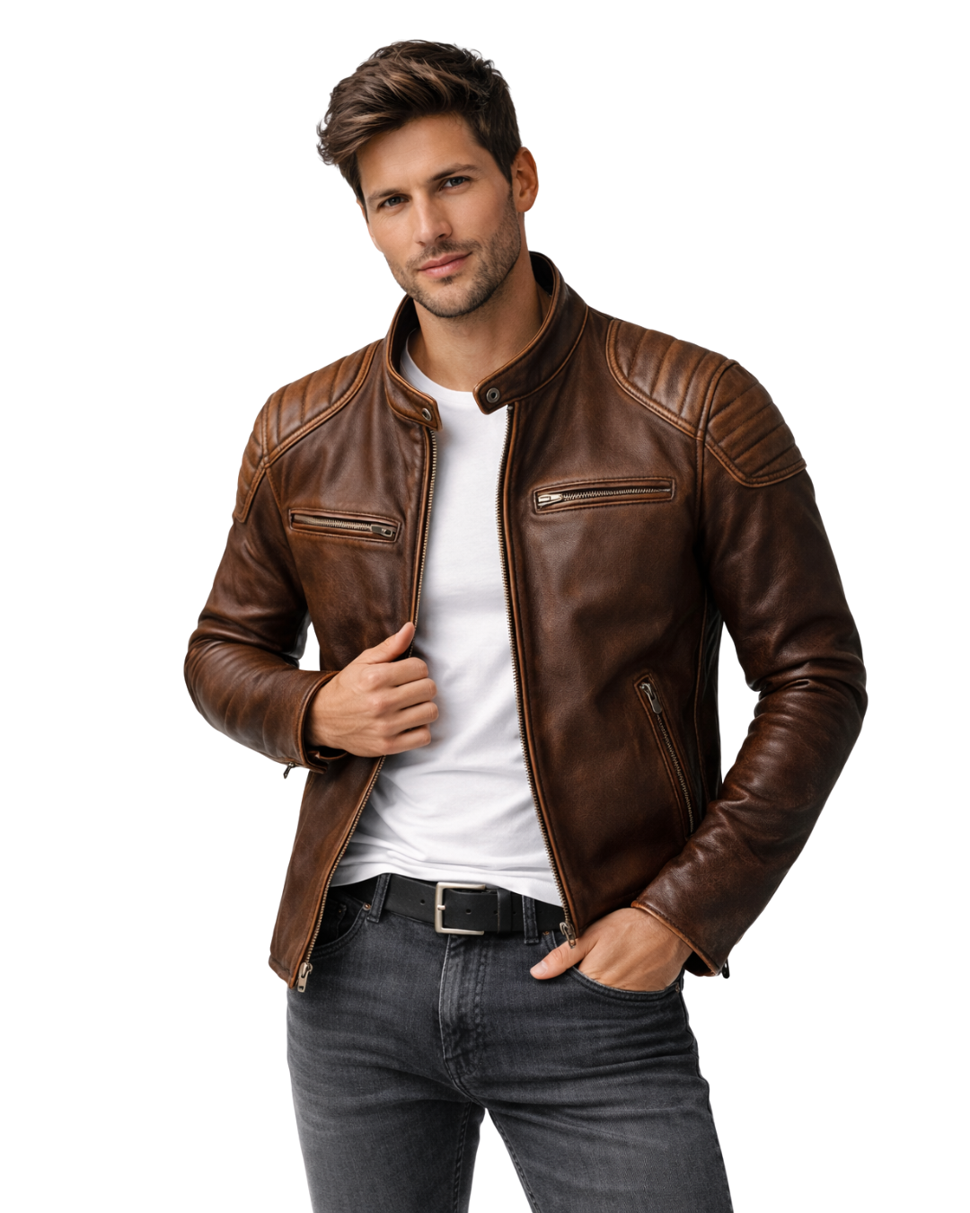 Chaqueta de Cuero con Diseño Funcional para Hombre®