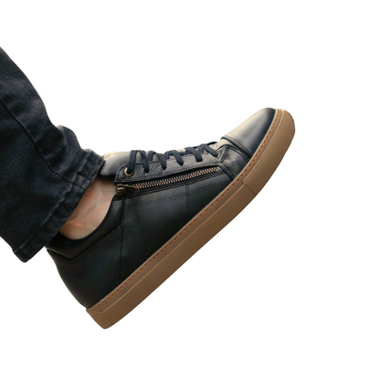 Zapatillas de cuero negro con cremallera y plantillas ortopédicas para hombre®