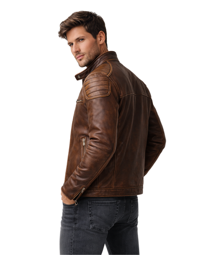 Chaqueta de Cuero con Diseño Funcional para Hombre®