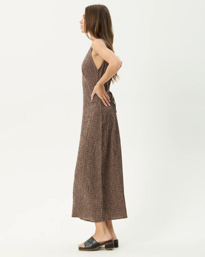 Vestido Largo sin Mangas con Escote en V y Estampado de Cuadro