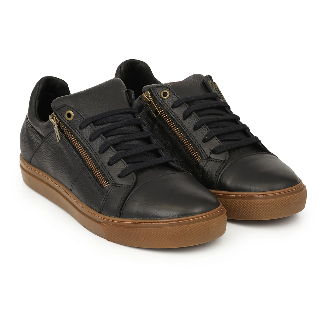 Zapatillas de cuero negro con cremallera y plantillas ortopédicas para hombre®
