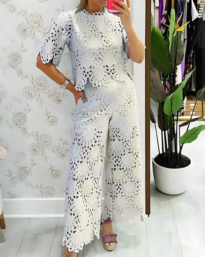 Conjunto de dos piezas con camisa de manga corta y pantalones anchos para mujer®