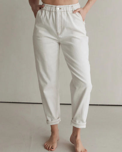 Pantalón Mom Fit con Cintura Elástica y Dobladillo Enrollado para Mujer