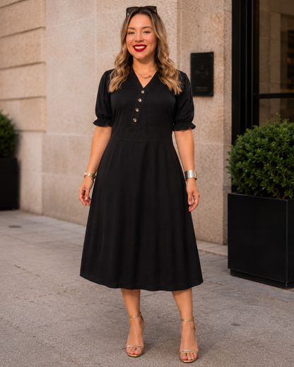 Vestido midi con botones y manga corta®