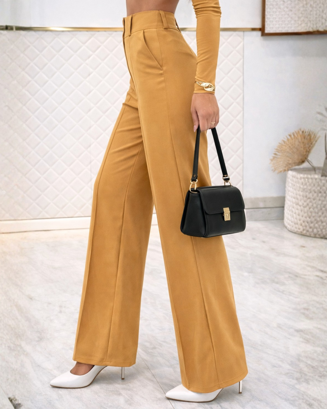 Pantalón Elegante de Pernera Ancha y Talle Alto para Mujer