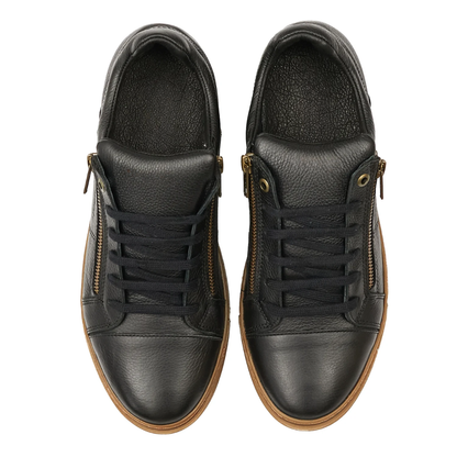 Zapatillas de cuero negro con cremallera y plantillas ortopédicas para hombre®