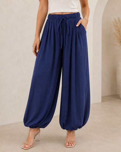 Pantalón Bombacho Fluido con Cintura Ajustable