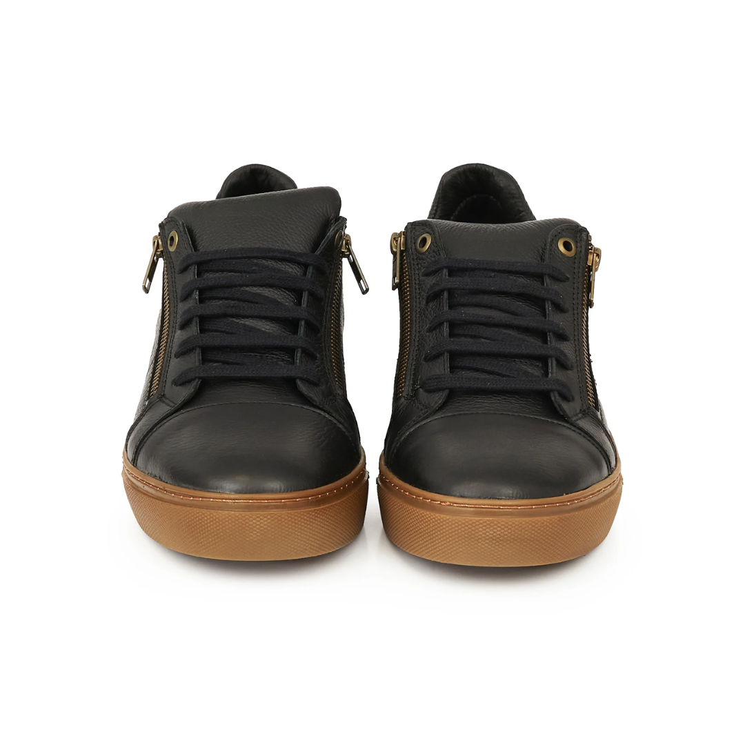 Zapatillas de cuero negro con cremallera y plantillas ortopédicas para hombre®