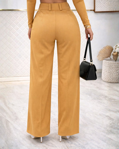 Pantalón Elegante de Pernera Ancha y Talle Alto para Mujer