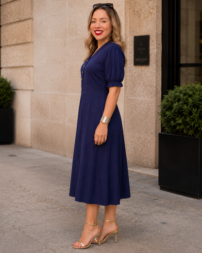 Vestido midi con botones y manga corta®