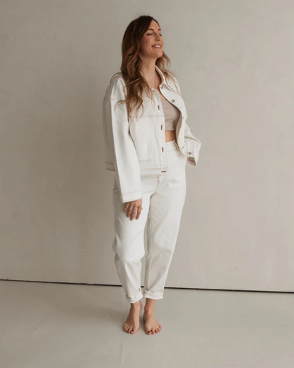 Pantalón Mom Fit con Cintura Elástica y Dobladillo Enrollado para Mujer