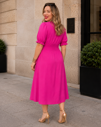 Vestido midi con botones y manga corta®